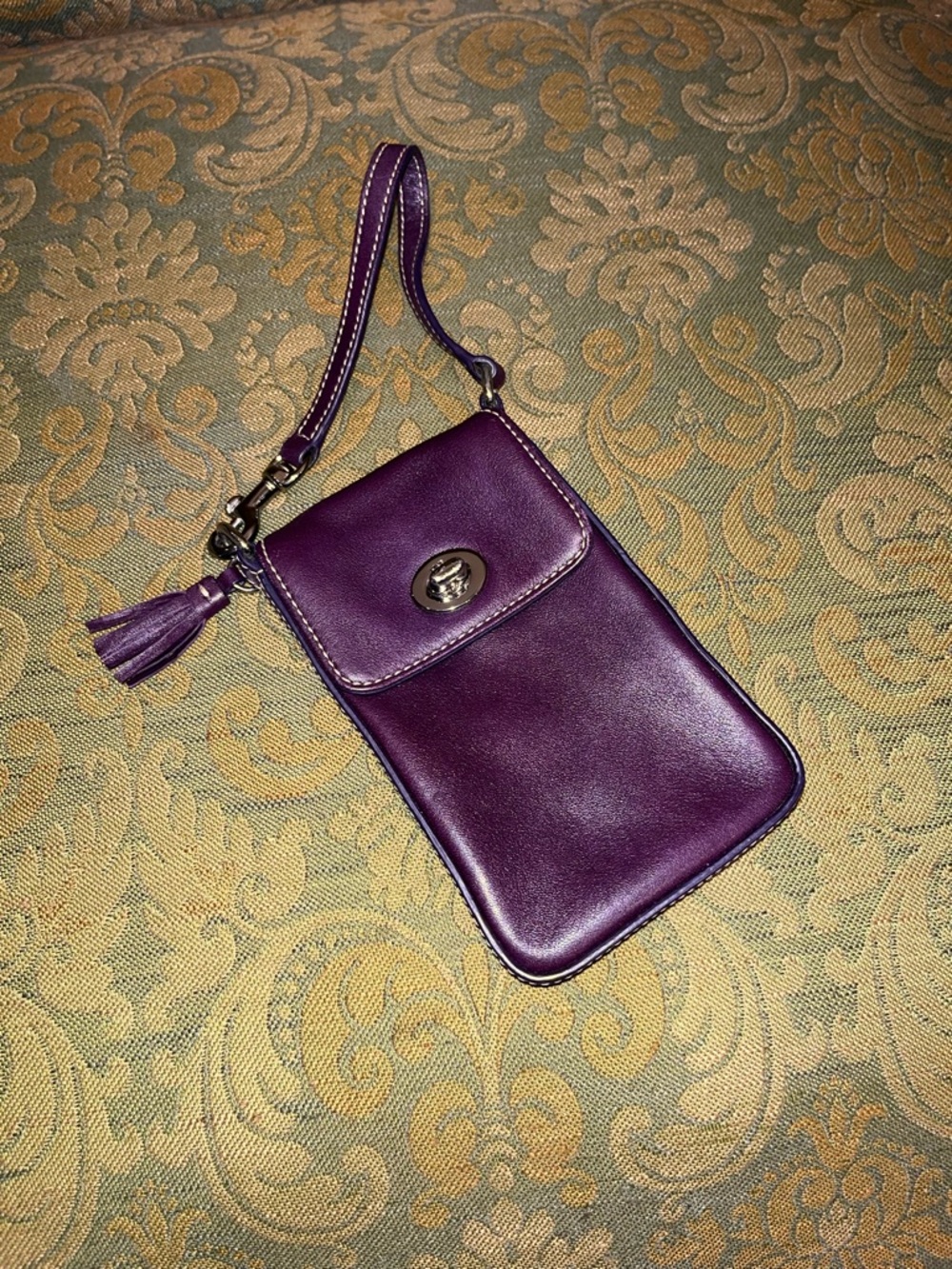 Coach Purple Leather Wristlet Clutch with Tassel